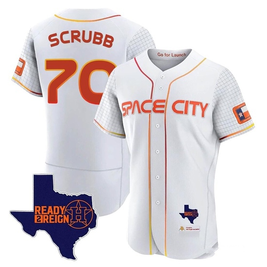 Men's Andre Scrubb Houston Astros Authentic White 2023 Space City Ready 2 Reign Flex Base Jersey