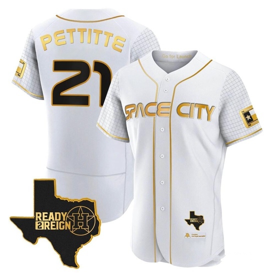 Men's Andy Pettitte Houston Astros Authentic Gold 2023 Space City Ready 2 Reign Flex Base White/ Jersey