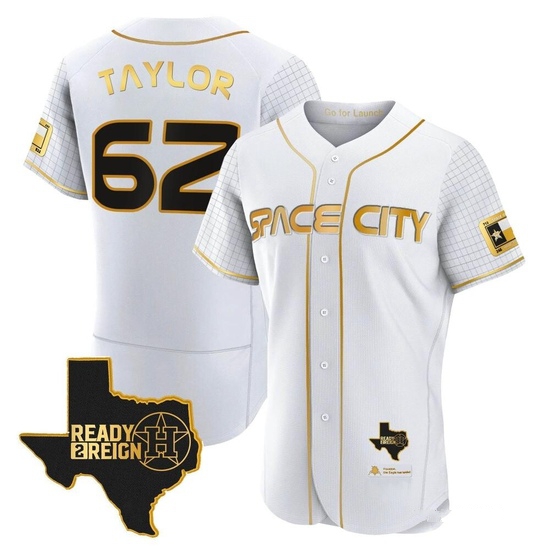 Men's Blake Taylor Houston Astros Authentic Gold 2023 Space City Ready 2 Reign Flex Base White/ Jersey