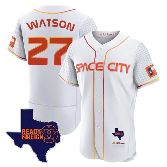 Men's Bob Watson Houston Astros Authentic White 2023 Space City Ready 2 Reign Flex Base Jersey