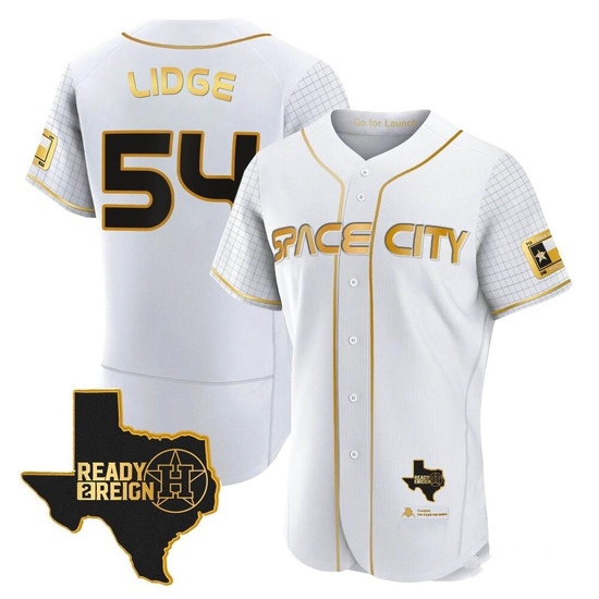 Men's Brad Lidge Houston Astros Authentic Gold 2023 Space City Ready 2 Reign Flex Base White/ Jersey