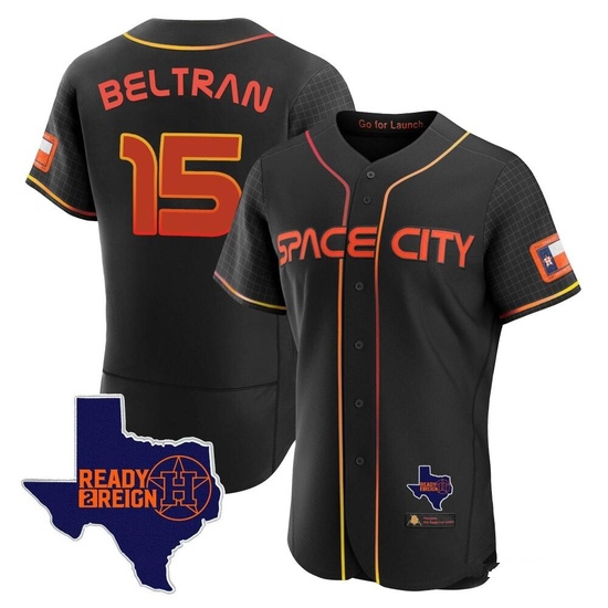Men's Carlos Beltran Houston Astros Authentic Black 2023 Space City Ready 2 Reign Flex Base Jersey