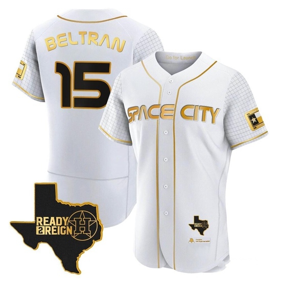 Men's Carlos Beltran Houston Astros Authentic Gold 2023 Space City Ready 2 Reign Flex Base White/ Jersey