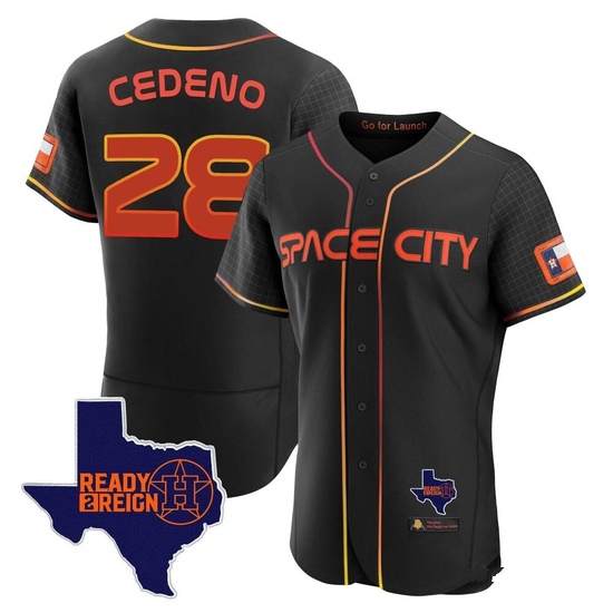 Men's Cesar Cedeno Houston Astros Authentic Black 2023 Space City Ready 2 Reign Flex Base Jersey