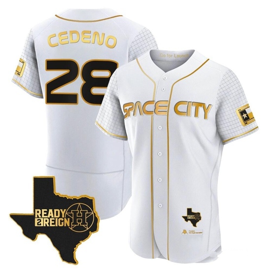 Men's Cesar Cedeno Houston Astros Authentic Gold 2023 Space City Ready 2 Reign Flex Base White/ Jersey