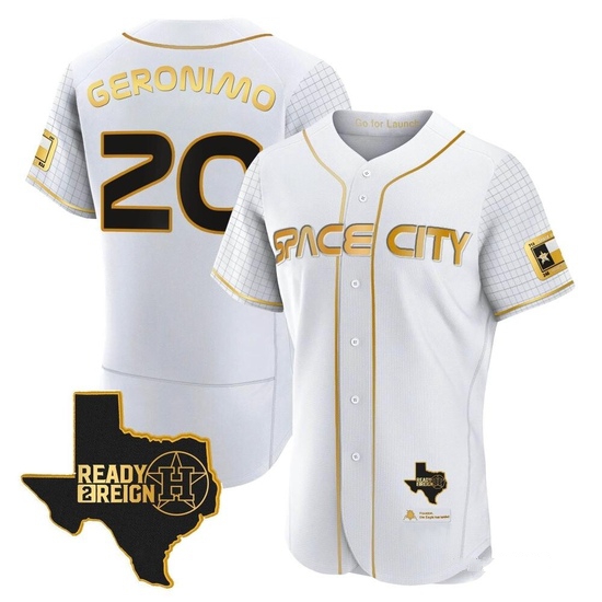 Men's Cesar Geronimo Houston Astros Authentic Gold 2023 Space City Ready 2 Reign Flex Base White/ Jersey