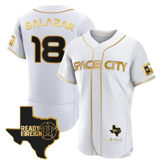 Men's Cesar Salazar Houston Astros Authentic Gold 2023 Space City Ready 2 Reign Flex Base White/ Jersey