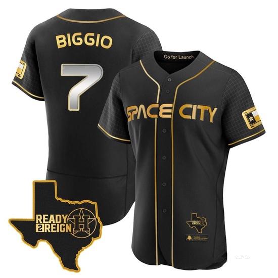 Men's Craig Biggio Houston Astros Authentic Black/Gold 2023 Space City Ready 2 Reign Flex Base Jersey