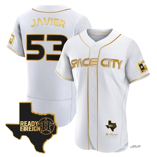 Men's Cristian Javier Houston Astros Authentic Gold 2023 Space City Ready 2 Reign Flex Base White/ Jersey