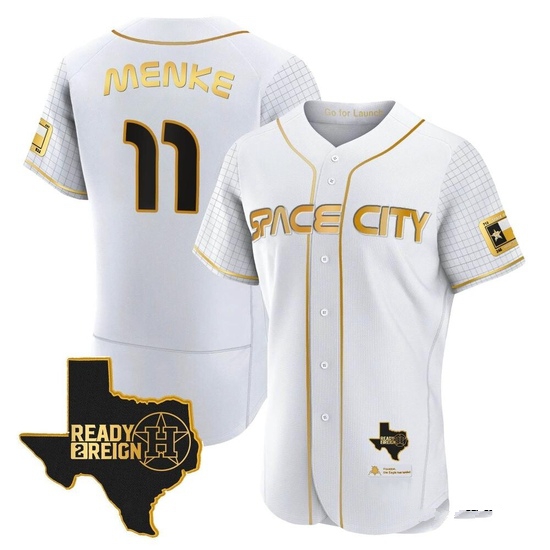 Men's Denis Menke Houston Astros Authentic Gold 2023 Space City Ready 2 Reign Flex Base White/ Jersey