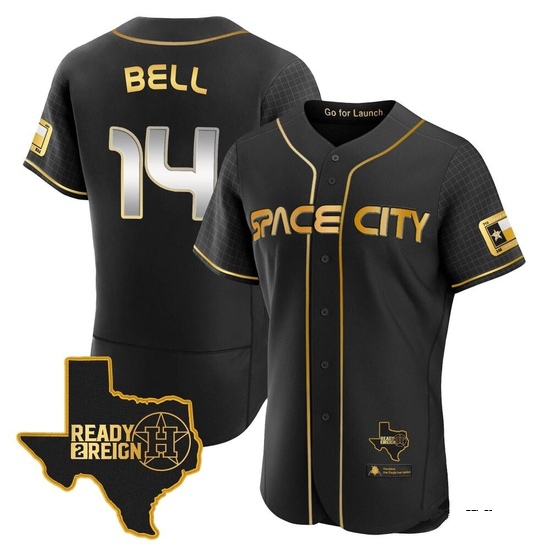 Men's Derek Bell Houston Astros Authentic Black/Gold 2023 Space City Ready 2 Reign Flex Base Jersey