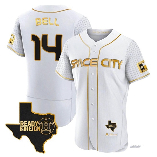 Men's Derek Bell Houston Astros Authentic Gold 2023 Space City Ready 2 Reign Flex Base White/ Jersey