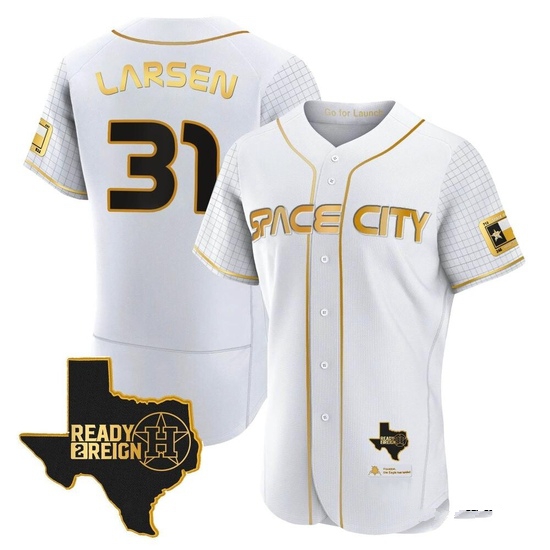 Men's Don Larsen Houston Astros Authentic Gold 2023 Space City Ready 2 Reign Flex Base White/ Jersey