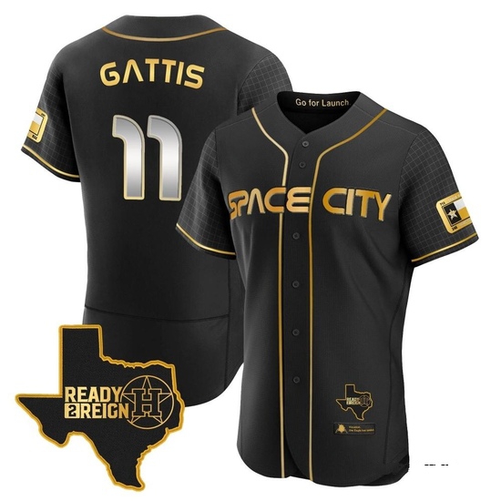 Men's Evan Gattis Houston Astros Authentic Black/Gold 2023 Space City Ready 2 Reign Flex Base Jersey