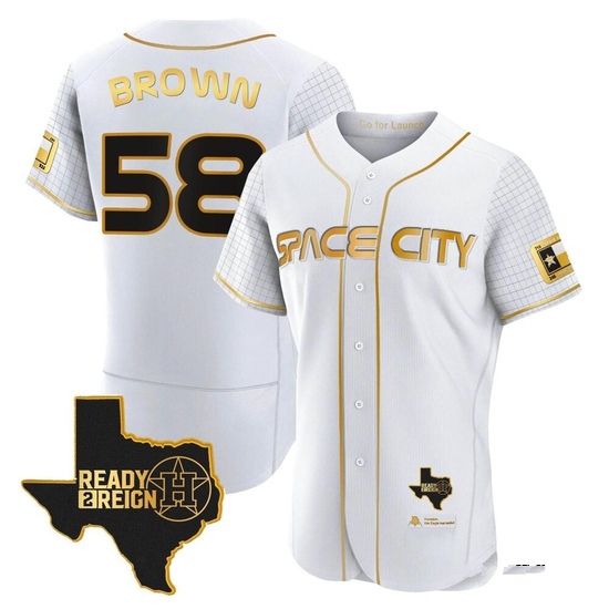Men's Hunter Brown Houston Astros Authentic Gold 2023 Space City Ready 2 Reign Flex Base White/ Jersey