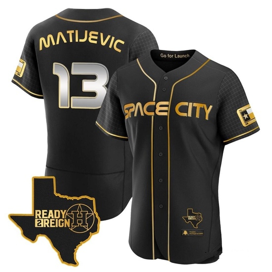 Men's J.J. Matijevic Houston Astros Authentic Black/Gold 2023 Space City Ready 2 Reign Flex Base Jersey