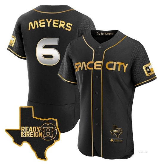 Men's Jake Meyers Houston Astros Authentic Black/Gold 2023 Space City Ready 2 Reign Flex Base Jersey