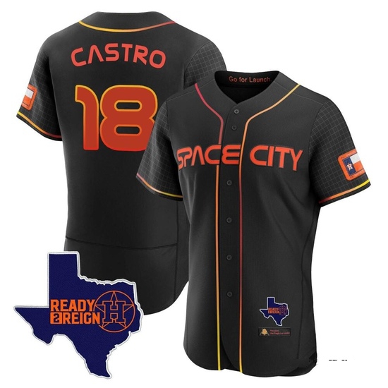 Men's Jason Castro Houston Astros Authentic Black 2023 Space City Ready 2 Reign Flex Base Jersey