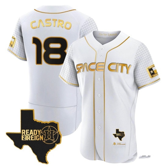 Men's Jason Castro Houston Astros Authentic Gold 2023 Space City Ready 2 Reign Flex Base White/ Jersey