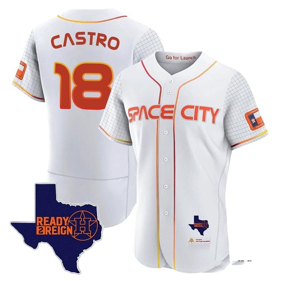 Men's Jason Castro Houston Astros Authentic White 2023 Space City Ready 2 Reign Flex Base Jersey