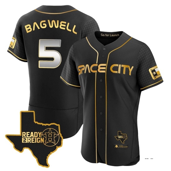 Men's Jeff Bagwell Houston Astros Authentic Black/Gold 2023 Space City Ready 2 Reign Flex Base Jersey