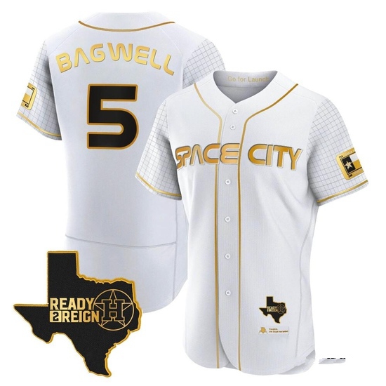 Men's Jeff Bagwell Houston Astros Authentic Gold 2023 Space City Ready 2 Reign Flex Base White/ Jersey