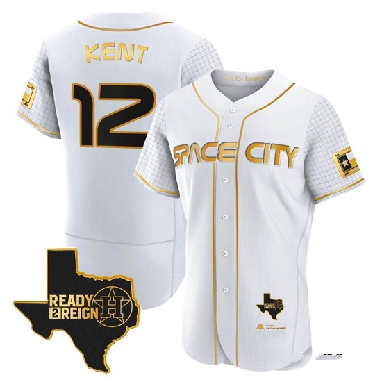 Men's Jeff Kent Houston Astros Authentic Gold 2023 Space City Ready 2 Reign Flex Base White/ Jersey