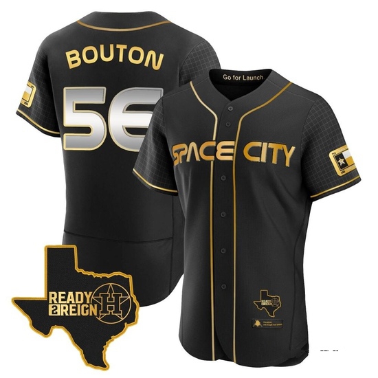 Men's Jim Bouton Houston Astros Authentic Black/Gold 2023 Space City Ready 2 Reign Flex Base Jersey