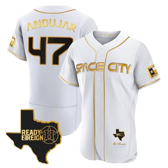 Men's Joaquin Andujar Houston Astros Authentic Gold 2023 Space City Ready 2 Reign Flex Base White/ Jersey