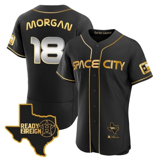 Men's Joe Morgan Houston Astros Authentic Black/Gold 2023 Space City Ready 2 Reign Flex Base Jersey