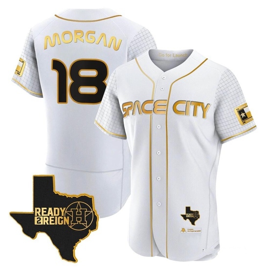 Men's Joe Morgan Houston Astros Authentic Gold 2023 Space City Ready 2 Reign Flex Base White/ Jersey