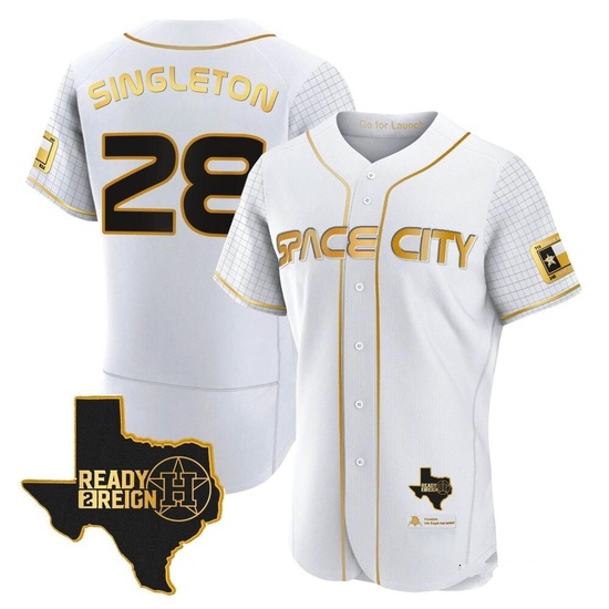 Men's Jon Singleton Houston Astros Authentic Gold 2023 Space City Ready 2 Reign Flex Base White/ Jersey