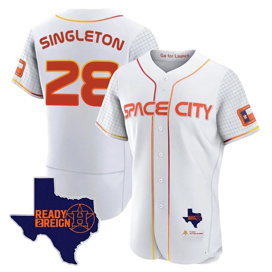Men's Jon Singleton Houston Astros Authentic White 2023 Space City Ready 2 Reign Flex Base Jersey