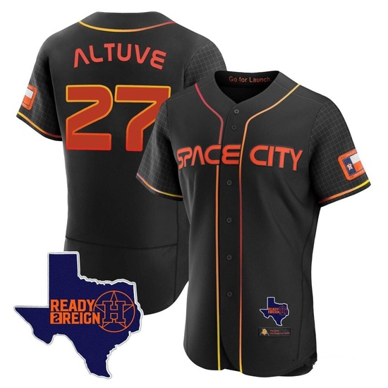 Men's Jose Altuve Houston Astros Authentic Black 2023 Space City Ready 2 Reign Flex Base Jersey