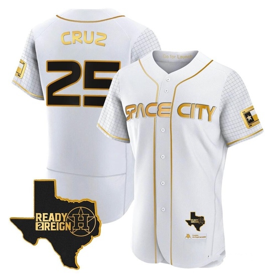 Men's Jose Cruz Jr. Houston Astros Authentic Gold 2023 Space City Ready 2 Reign Flex Base White/ Jersey