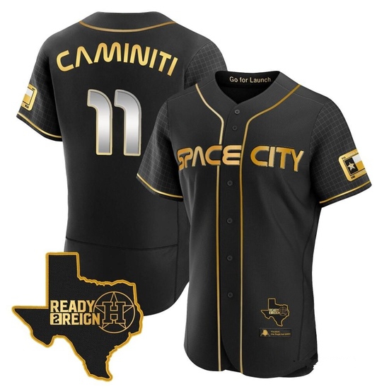 Men's Ken Caminiti Houston Astros Authentic Black/Gold 2023 Space City Ready 2 Reign Flex Base Jersey