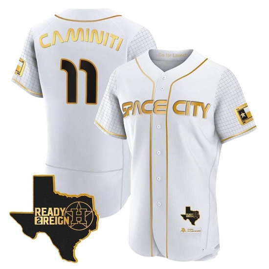 Men's Ken Caminiti Houston Astros Authentic Gold 2023 Space City Ready 2 Reign Flex Base White/ Jersey