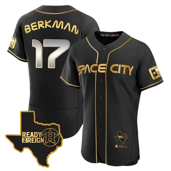 Men's Lance Berkman Houston Astros Authentic Black/Gold 2023 Space City Ready 2 Reign Flex Base Jersey