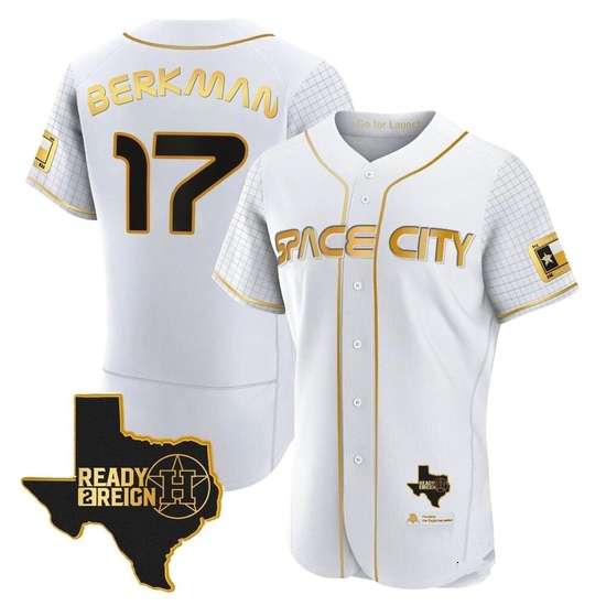 Men's Lance Berkman Houston Astros Authentic Gold 2023 Space City Ready 2 Reign Flex Base White/ Jersey