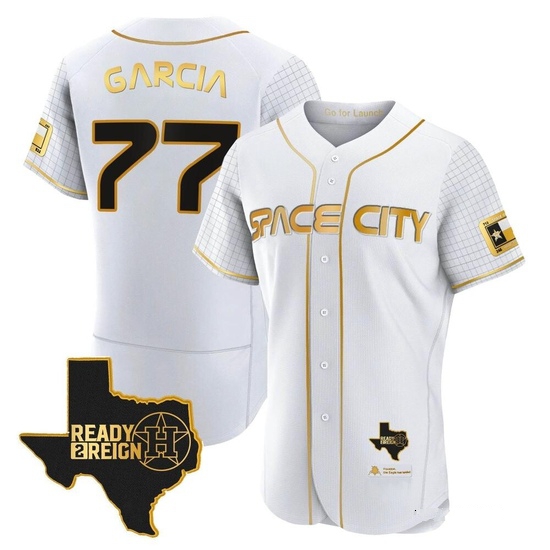 Men's Luis Garcia Houston Astros Authentic Gold 2023 Space City Ready 2 Reign Flex Base White/ Jersey