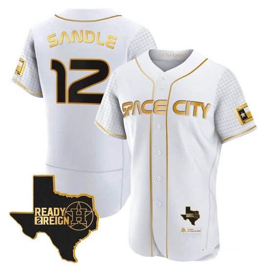 Men's Michael Sandle Houston Astros Authentic Gold 2023 Space City Ready 2 Reign Flex Base White/ Jersey