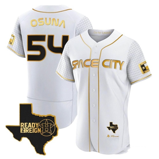 Men's Roberto Osuna Houston Astros Authentic Gold 2023 Space City Ready 2 Reign Flex Base White/ Jersey
