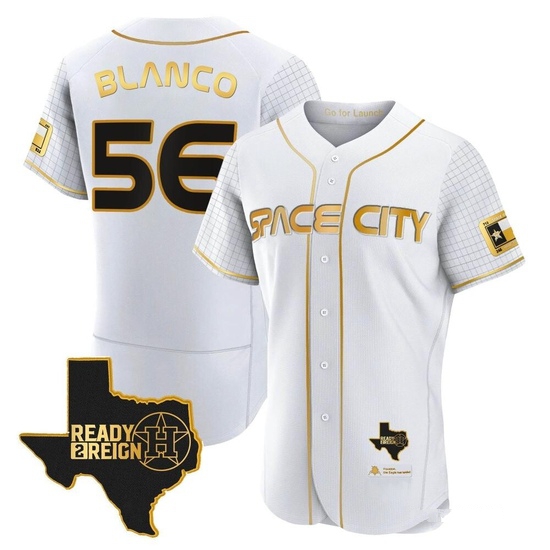 Men's Ronel Blanco Houston Astros Authentic Gold 2023 Space City Ready 2 Reign Flex Base White/ Jersey