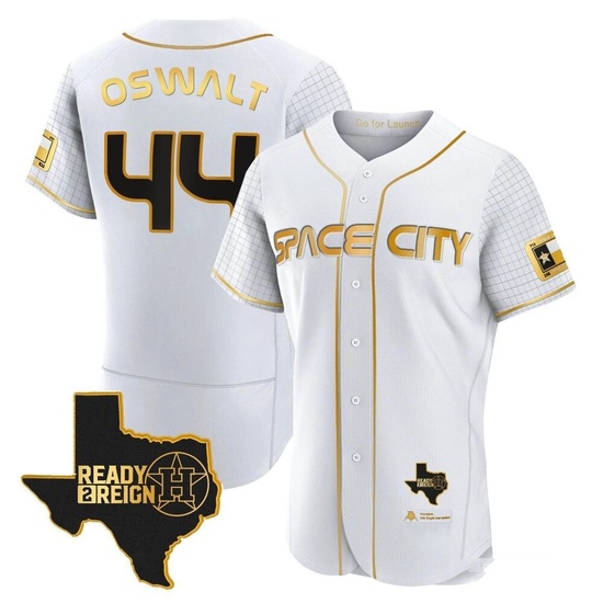 Men's Roy Oswalt Houston Astros Authentic Gold 2023 Space City Ready 2 Reign Flex Base White/ Jersey