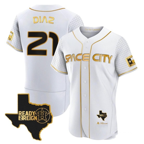 Men's Yainer Diaz Houston Astros Authentic Gold 2023 Space City Ready 2 Reign Flex Base White/ Jersey