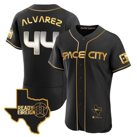 Men's Yordan Alvarez Houston Astros Authentic Black/Gold 2023 Space City Ready 2 Reign Flex Base Jersey