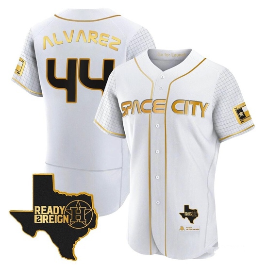 Men's Yordan Alvarez Houston Astros Authentic Gold 2023 Space City Ready 2 Reign Flex Base White/ Jersey