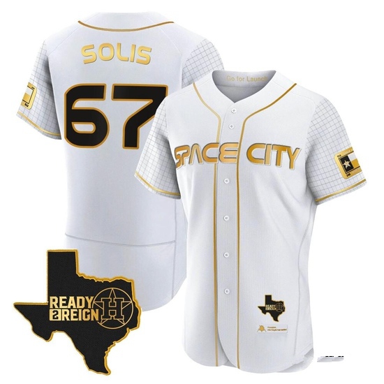 Men's Jairo Solis Houston Astros Authentic Gold 2023 Space City Ready 2 Reign Flex Base White/ Jersey