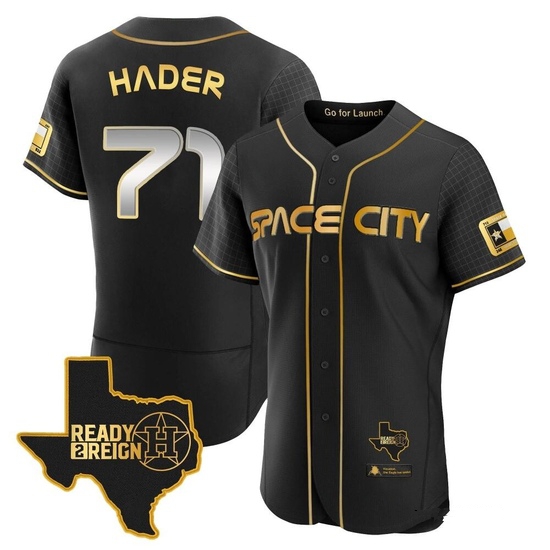 Men's Josh Hader Houston Astros Authentic Black/Gold 2023 Space City Ready 2 Reign Flex Base Jersey