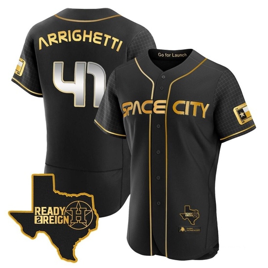 Men's Spencer Arrighetti Houston Astros Authentic Black/Gold 2023 Space City Ready 2 Reign Flex Base Jersey